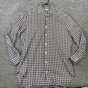Kiton Napoli Mens Blue Brown Check Cotton Long Sleeve Button Down Shirt Italy